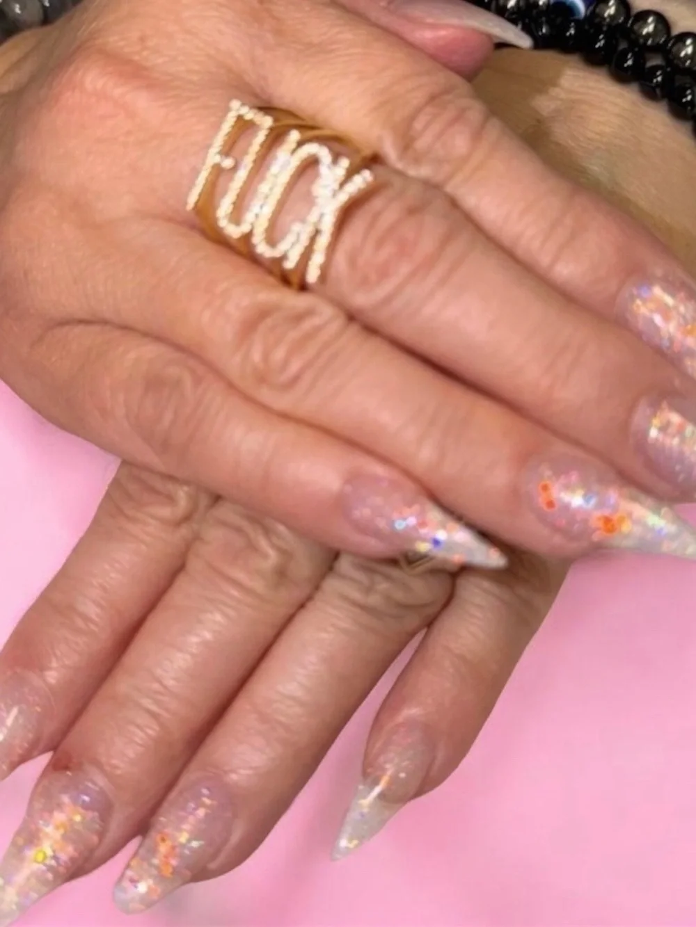 925 Sterling Silver 14k gold plated AAAA CZ F*CK ring - Size 8